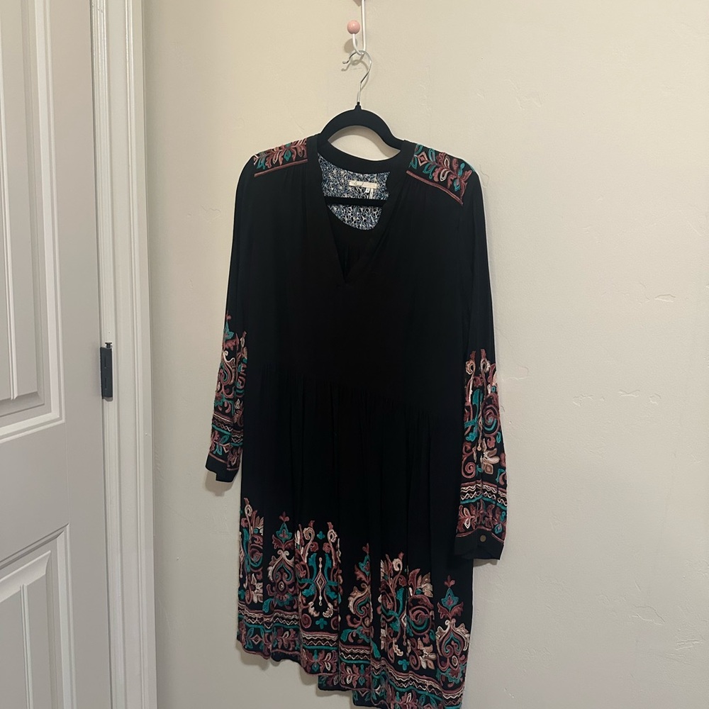 Floreat (Anthropologie) Black Dress with Colorful Embroidery - Picture 3 of 9